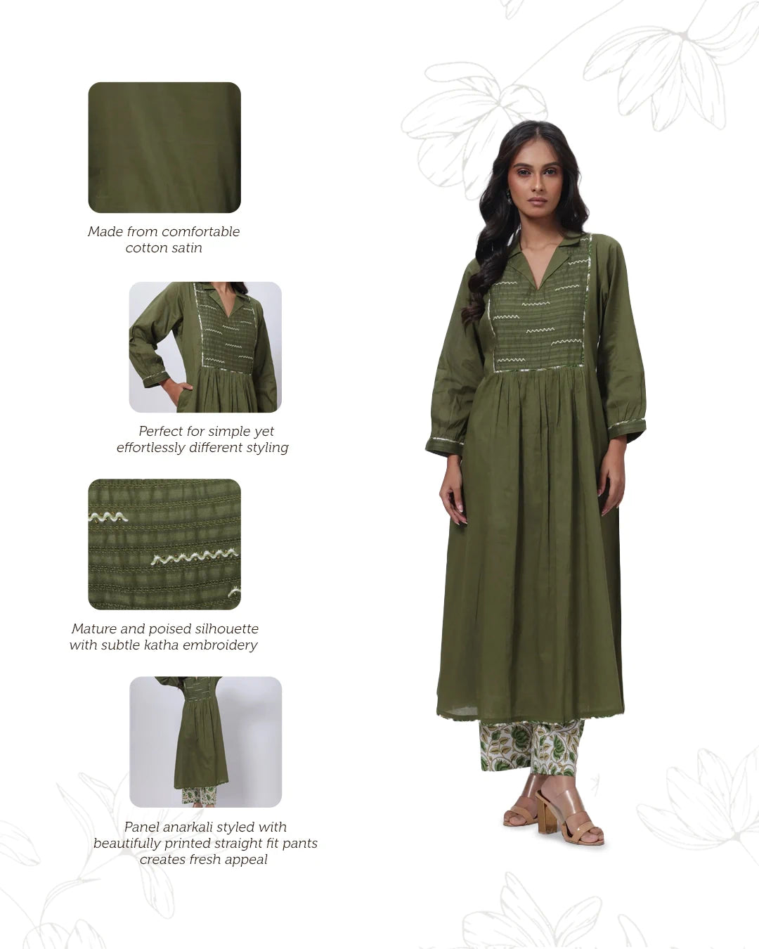 Printed Two Piece Suit Set in Olive Green