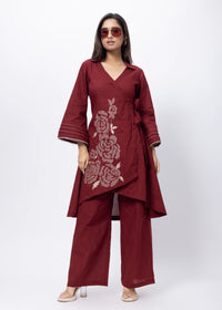 Embroidered Co-ord Set in Maroon