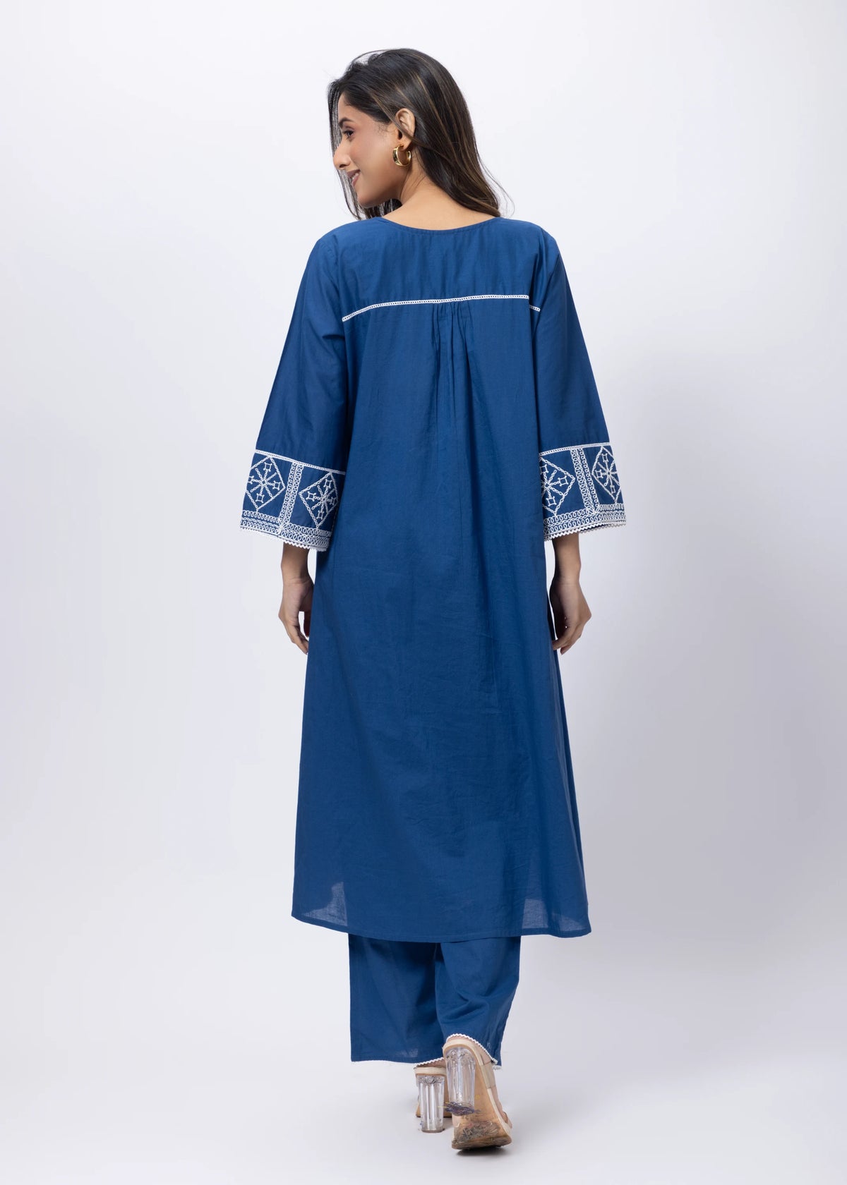 Embroidered Co-ord Set in Prussian Blue