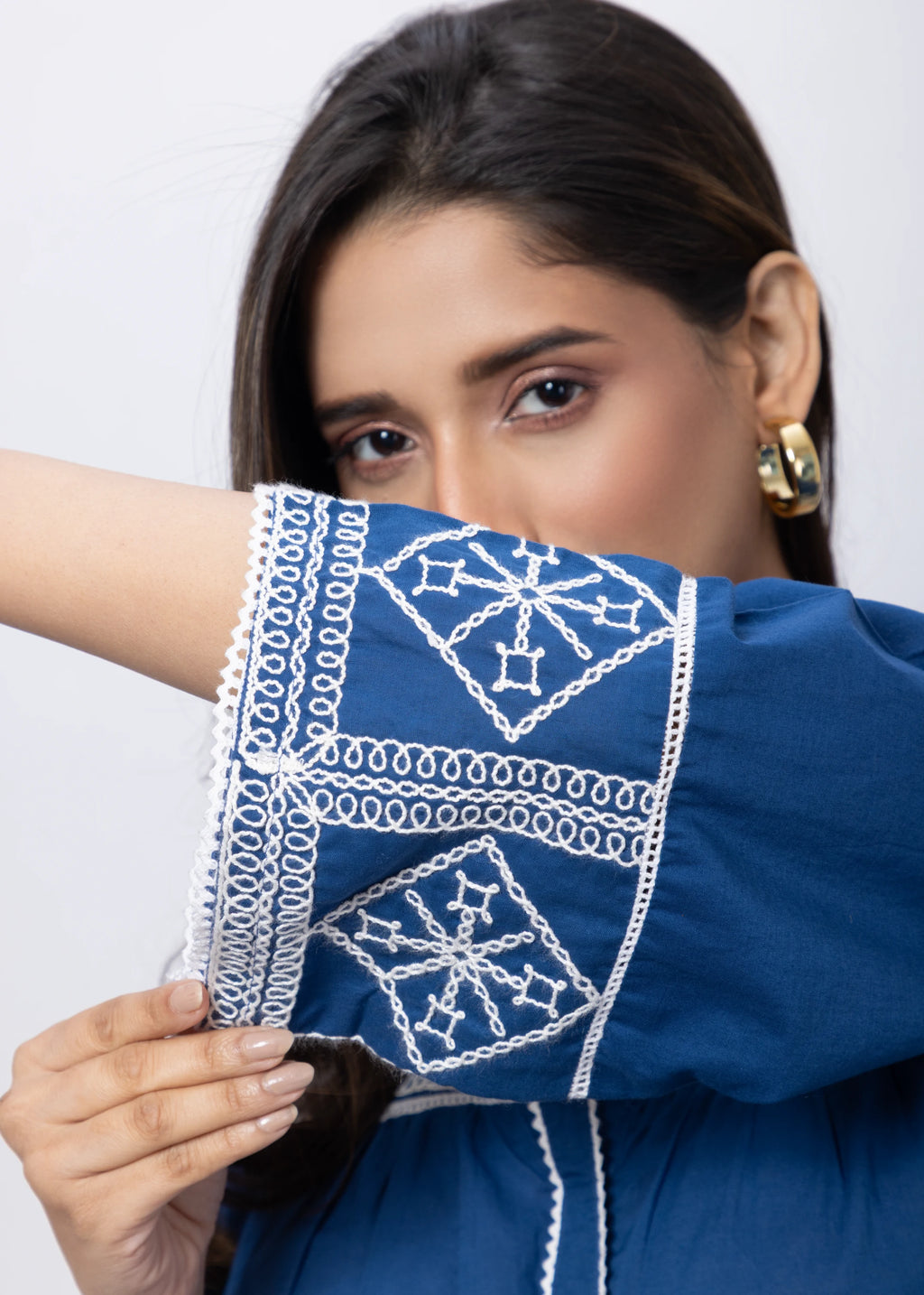 Embroidered Co-ord Set in Prussian Blue