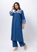 Embroidered Co-ord Set in Prussian Blue