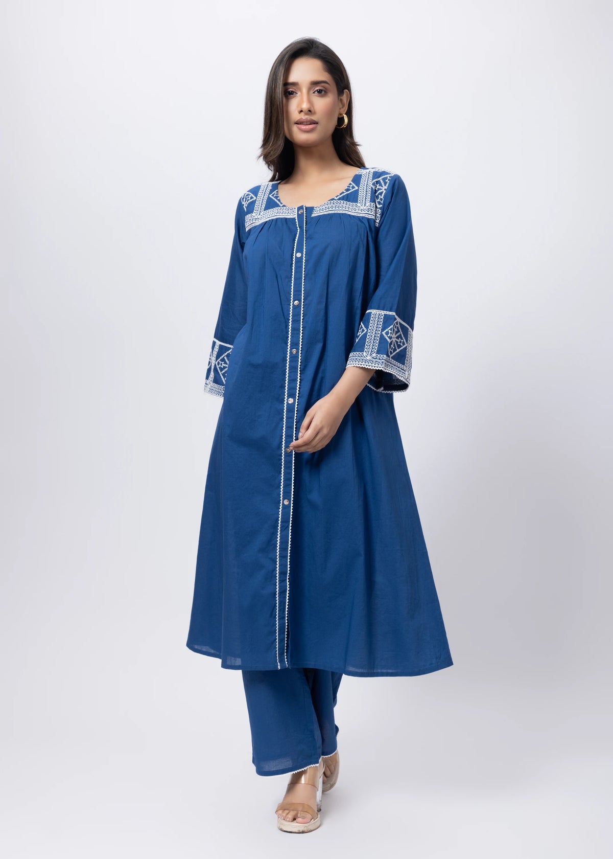 Embroidered Co-ord Set in Prussian Blue