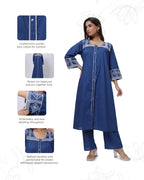 Embroidered Co-ord Set in Prussian Blue