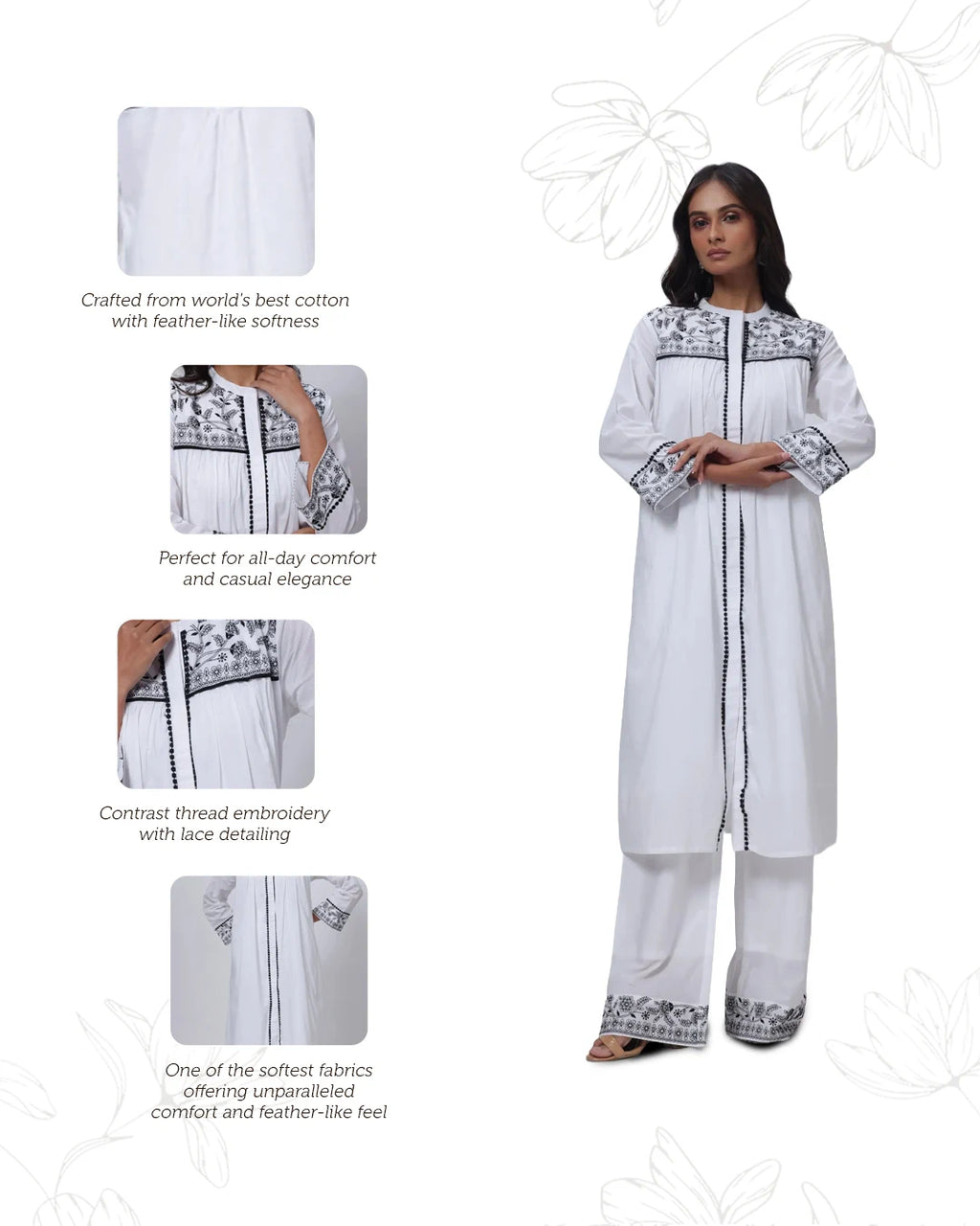 Embroidered Co-ord Set in White
