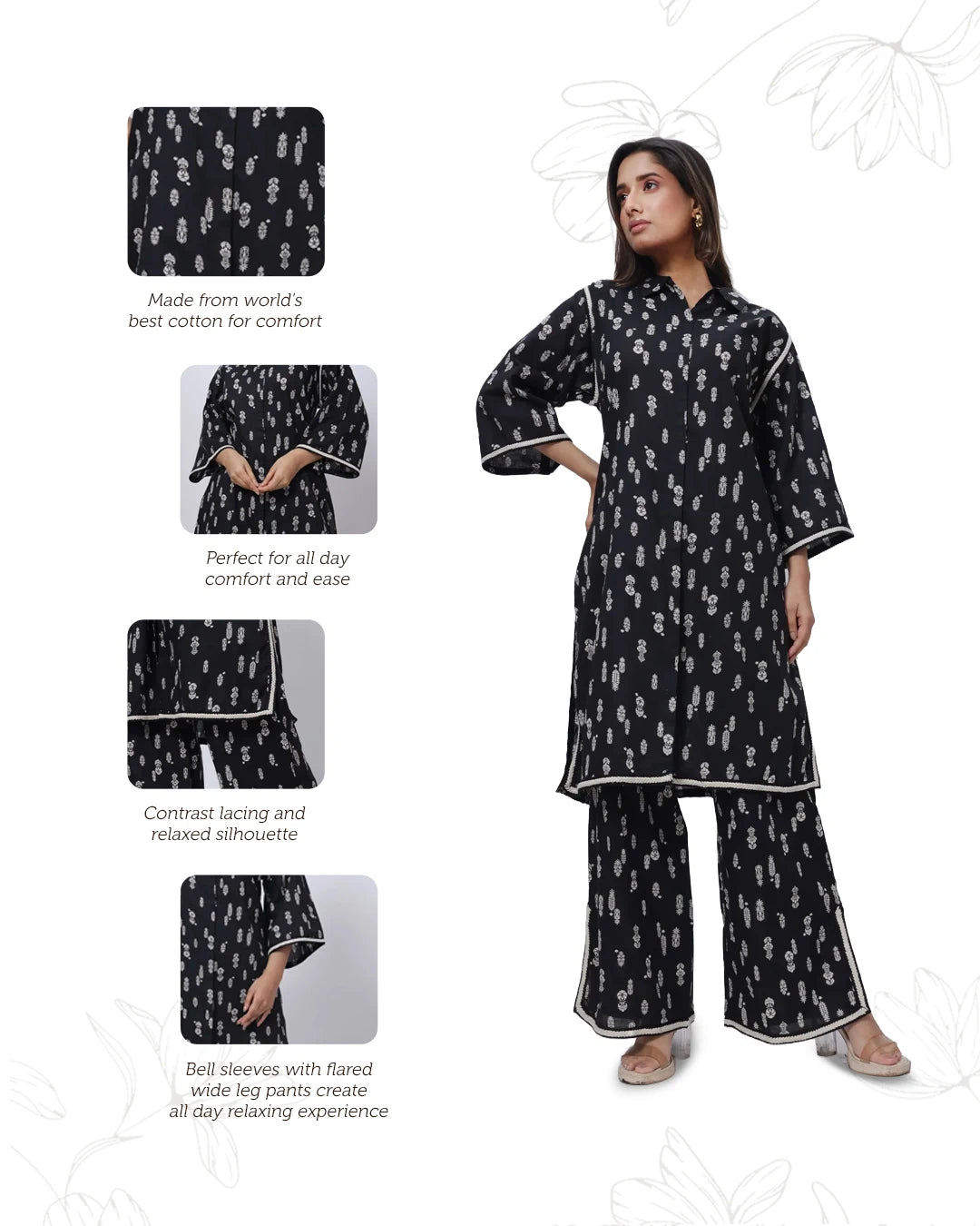 Printed Two Co-ord Set in Black